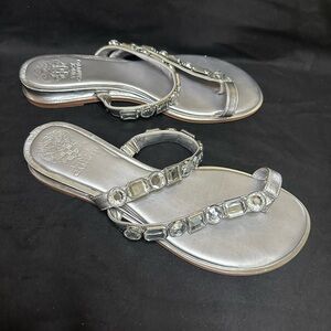 Vince Camuto -Chic Silver Sandals with Gem Accents